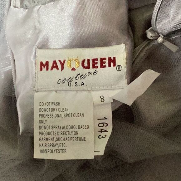 MAY QUEEN COUTURE DRESS PROM HOMECOMING WEDDING FORMAL SEQUIN STRAPPY SILVER 8 - Picture 11 of 12